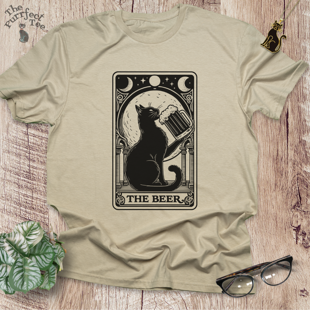Tarot card beer cat t-shirt
