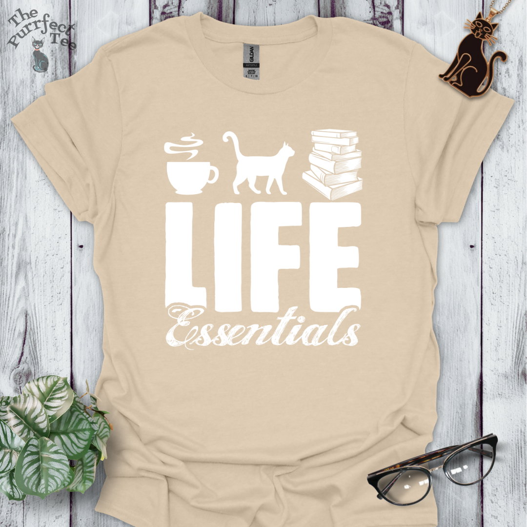 Life essentials coffee, cats, books