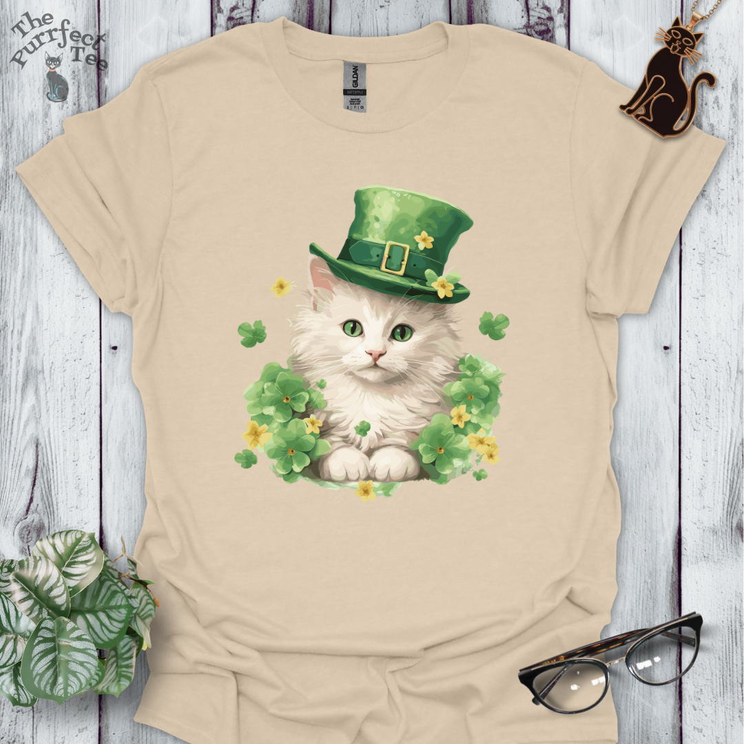 St. Patrick's Day white cat t-shirt
