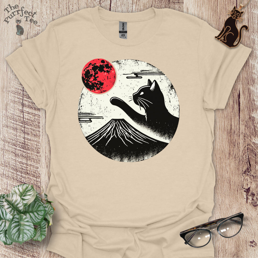 Red moon and black cat t-shirt