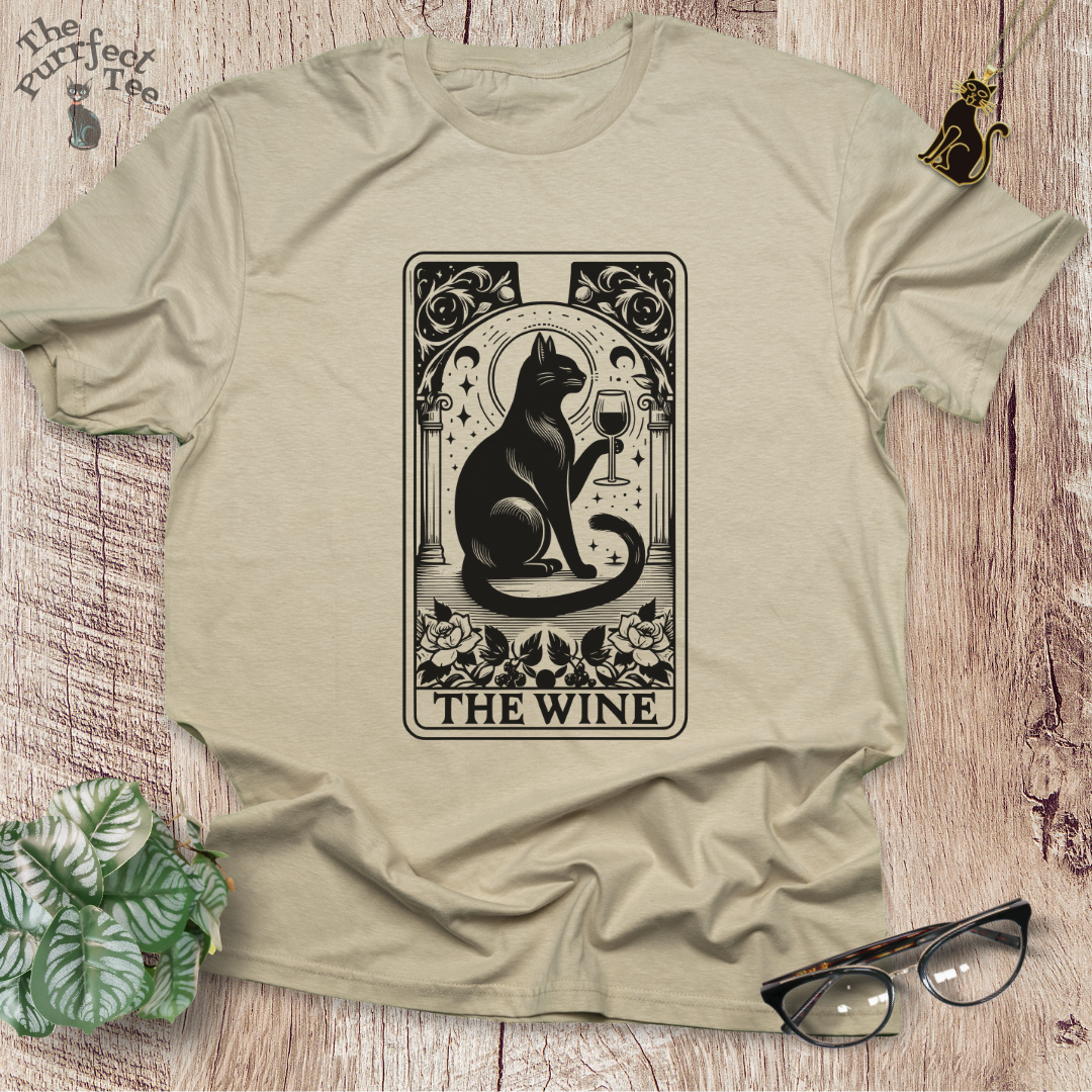 Tarot card wine cat t-shirt