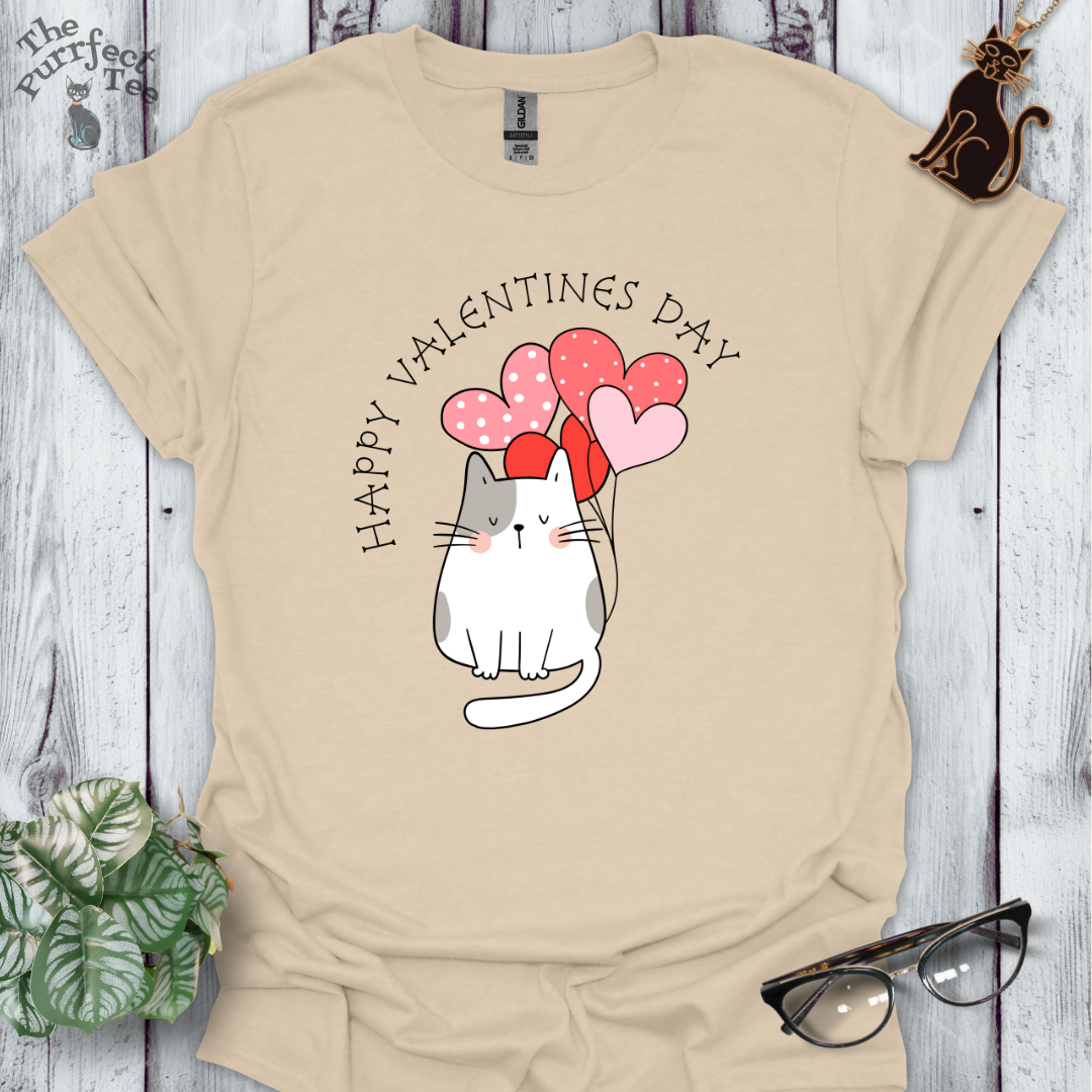 Happy Valentine's Day cat with balloons
