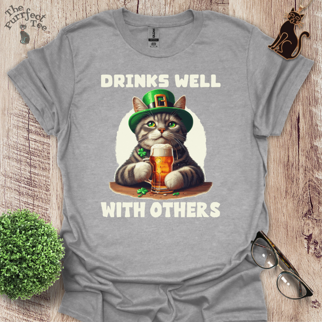 Drinks well with others cat t-shirt