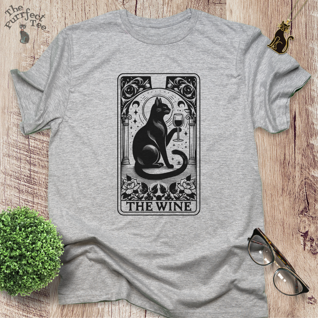 Tarot card wine cat t-shirt