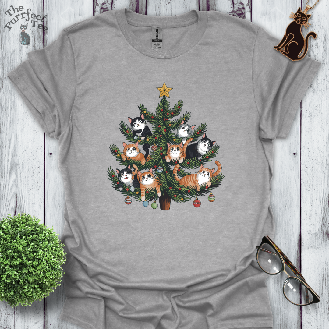 Cat Christmas tree cat t-shirt