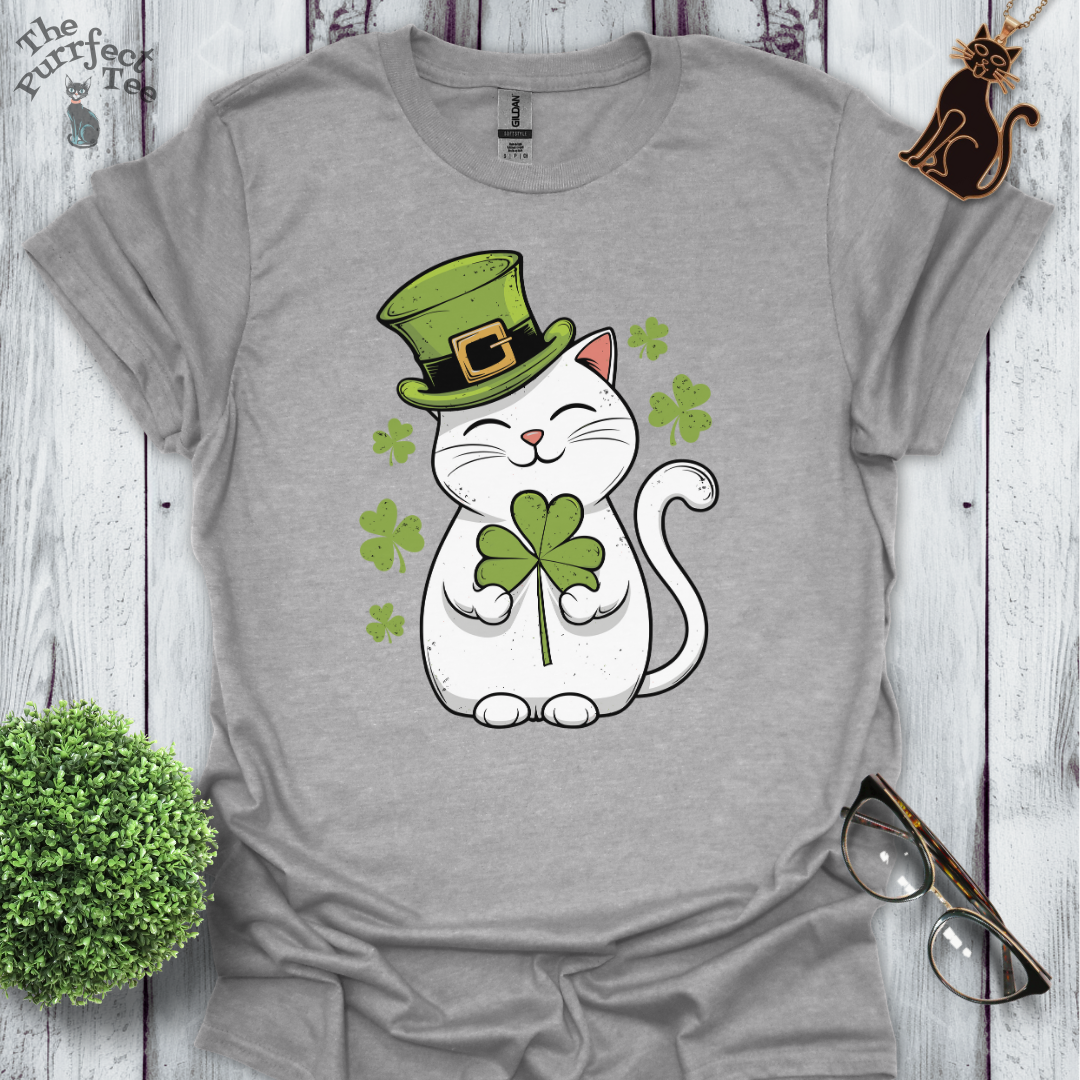 St Patrick's Day white cat t-shirt