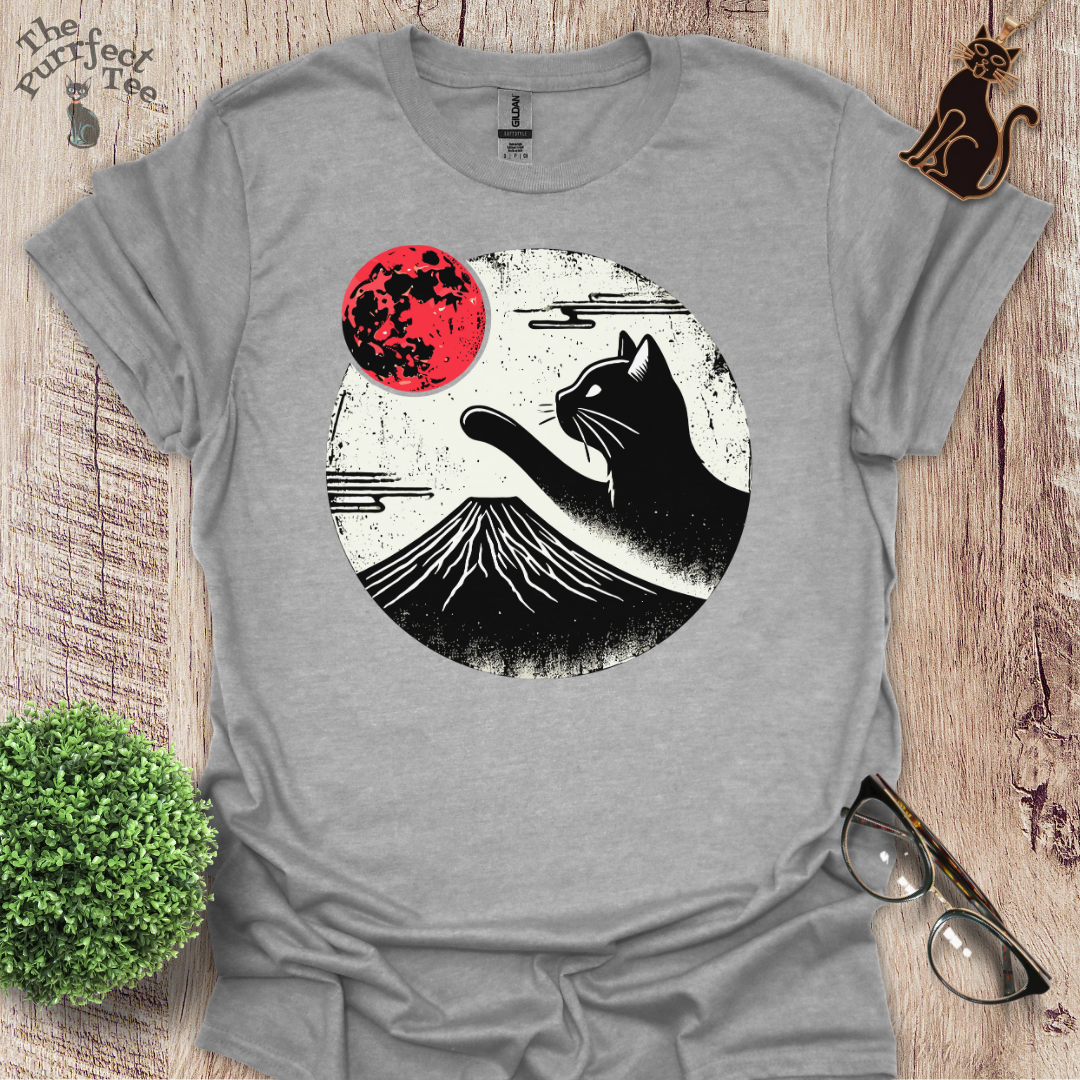 Red moon and black cat t-shirt