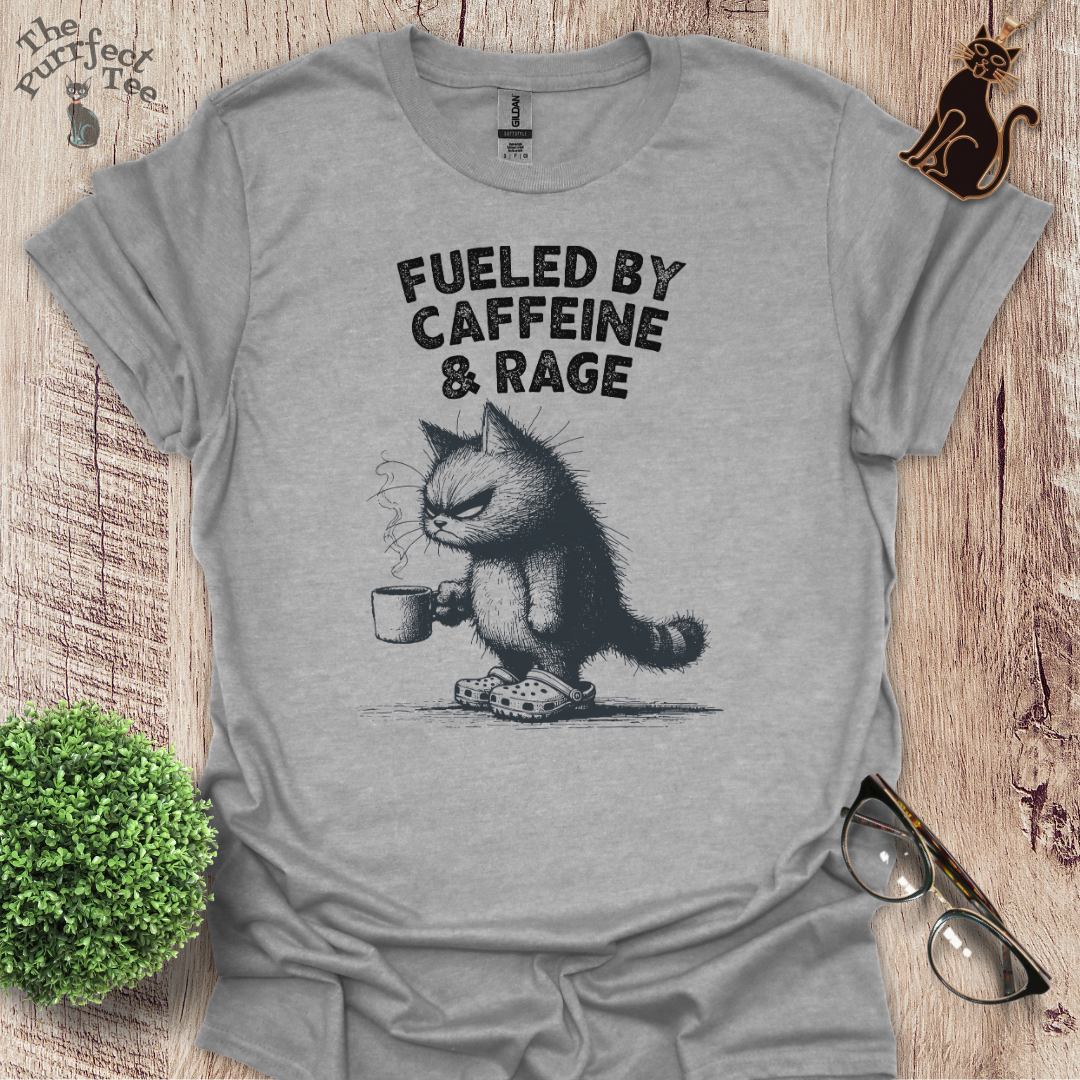 Fueled by caffeine and rage cat t-shirt