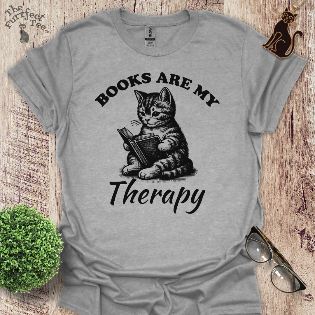 Books are my therapy cat t-shirt