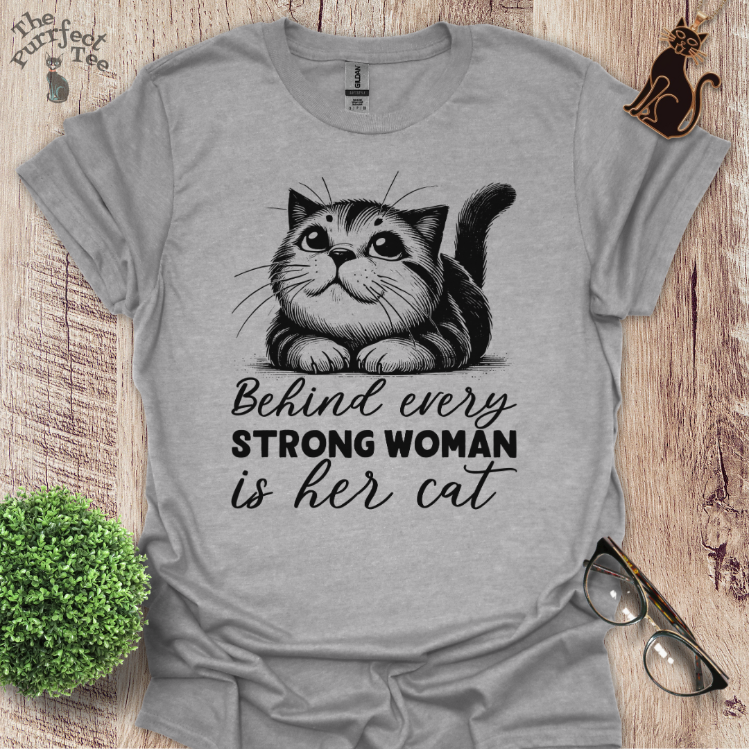 Behind every strong woman cat t-shirt