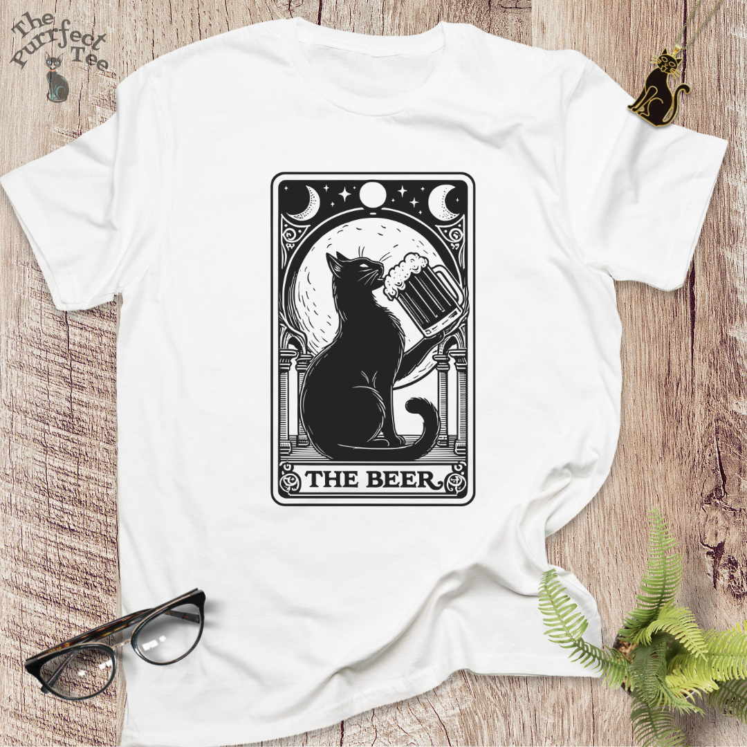 Tarot card beer cat t-shirt