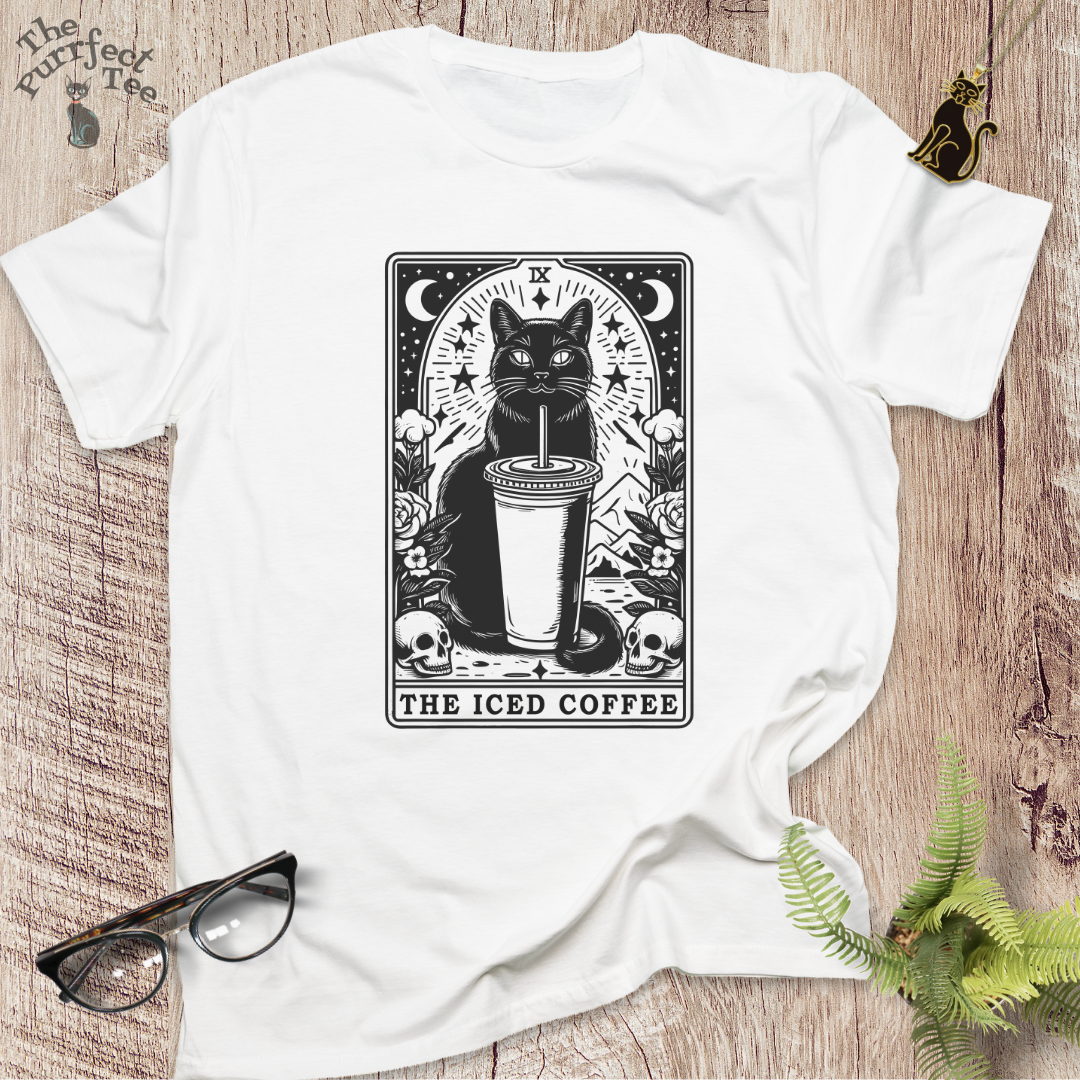 Tarot card iced coffee cat t-shirt
