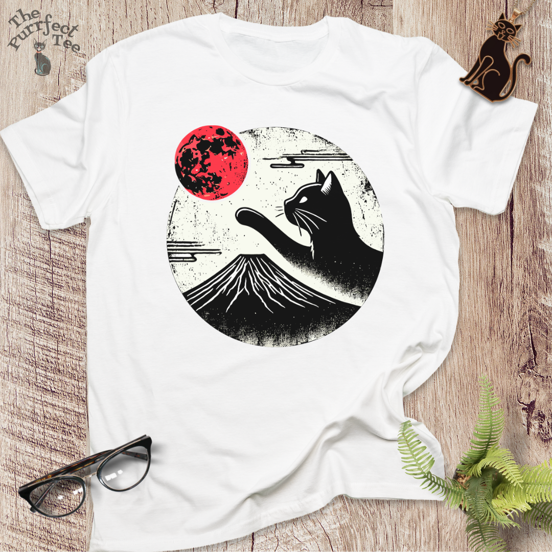 Red moon and black cat t-shirt