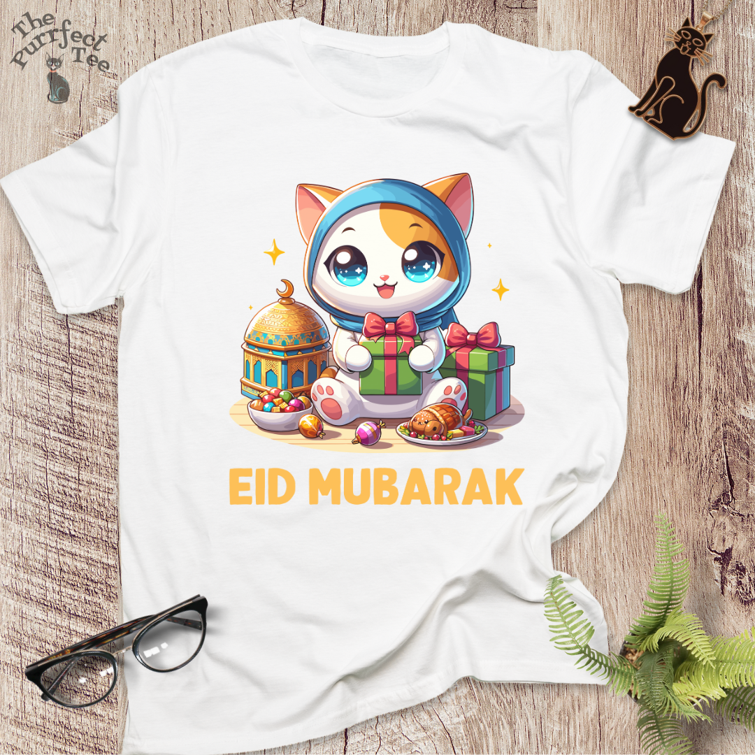 Eid Mubarak girl cat t-shirt