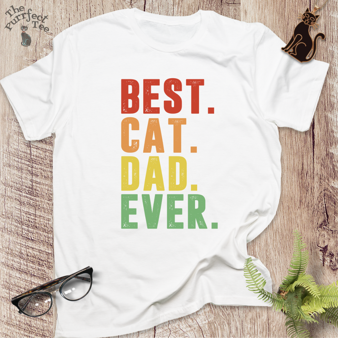 Best cat dad ever full stop colour cat t-shirt
