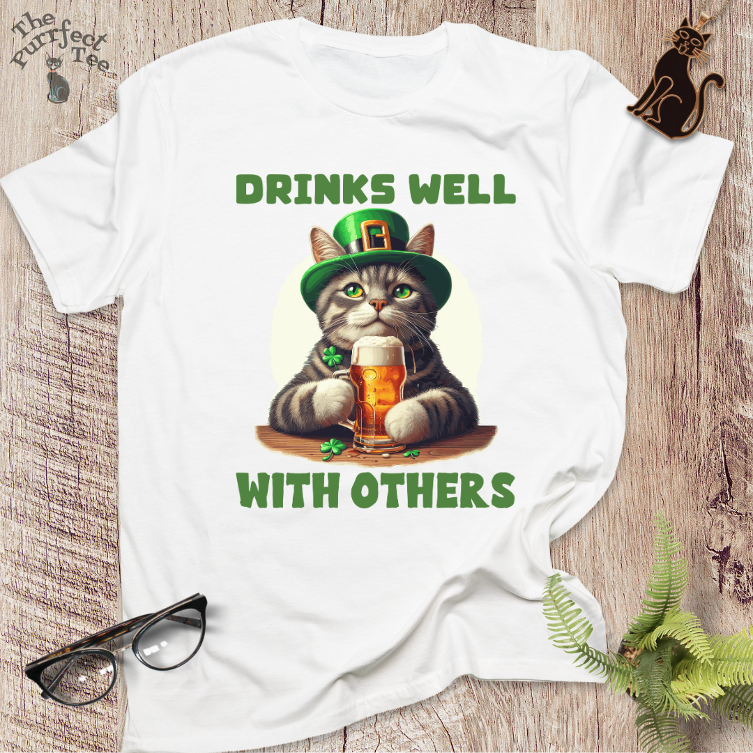 Drinks well with others cat t-shirt