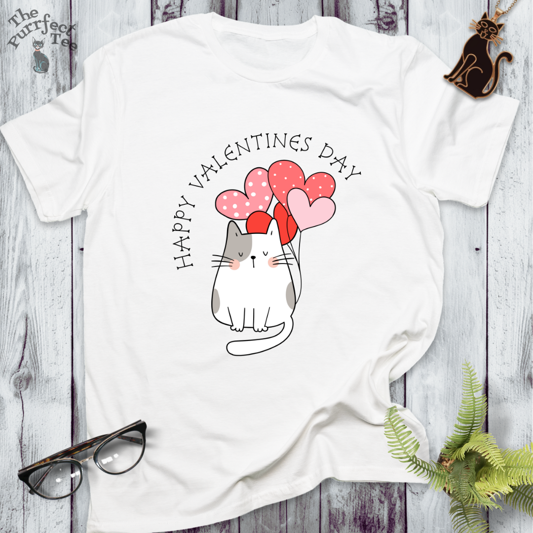 Happy Valentine's Day cat with balloons