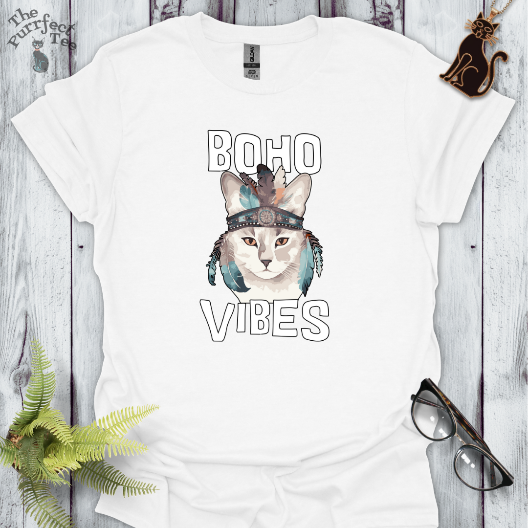 Boho vibes headband cat t-shirt