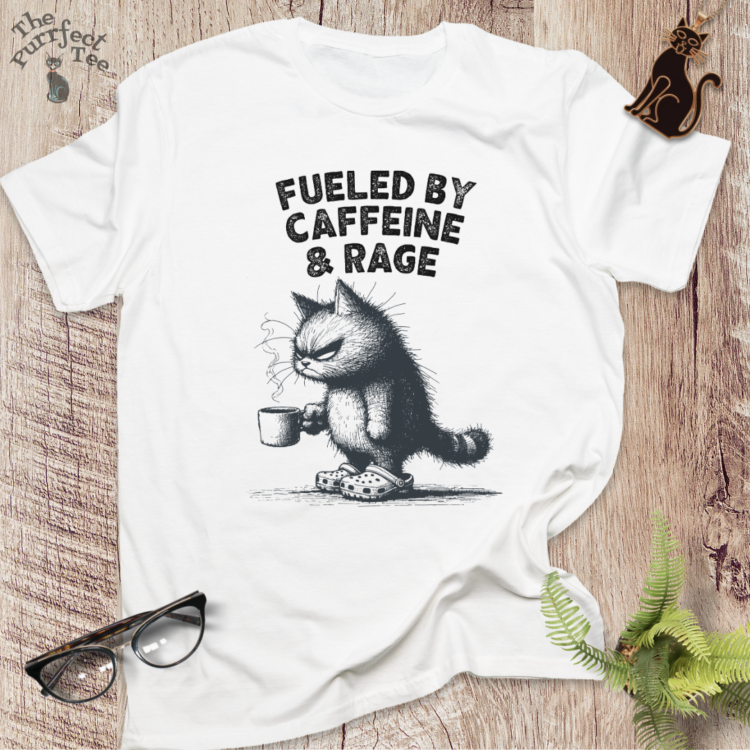 Fueled by caffeine and rage cat t-shirt