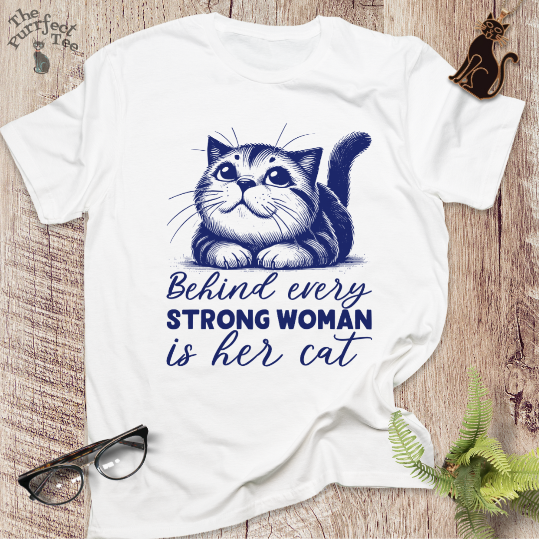 Behind every strong woman cat t-shirt