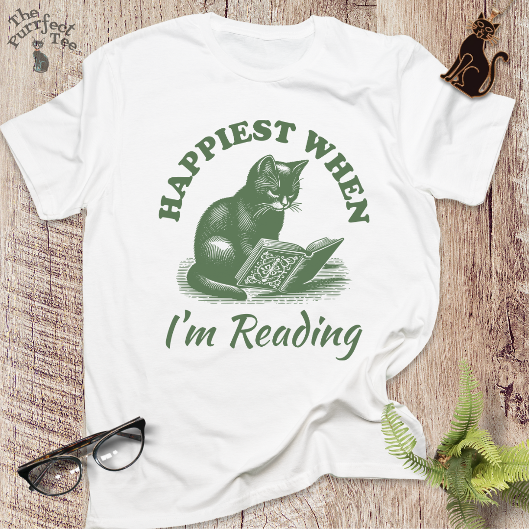 Happiest when reading cat t-shirt