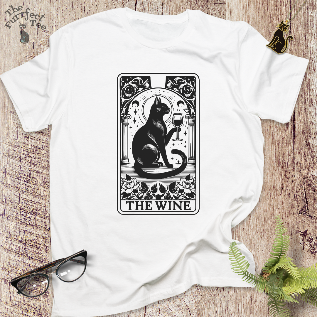 Tarot card wine cat t-shirt