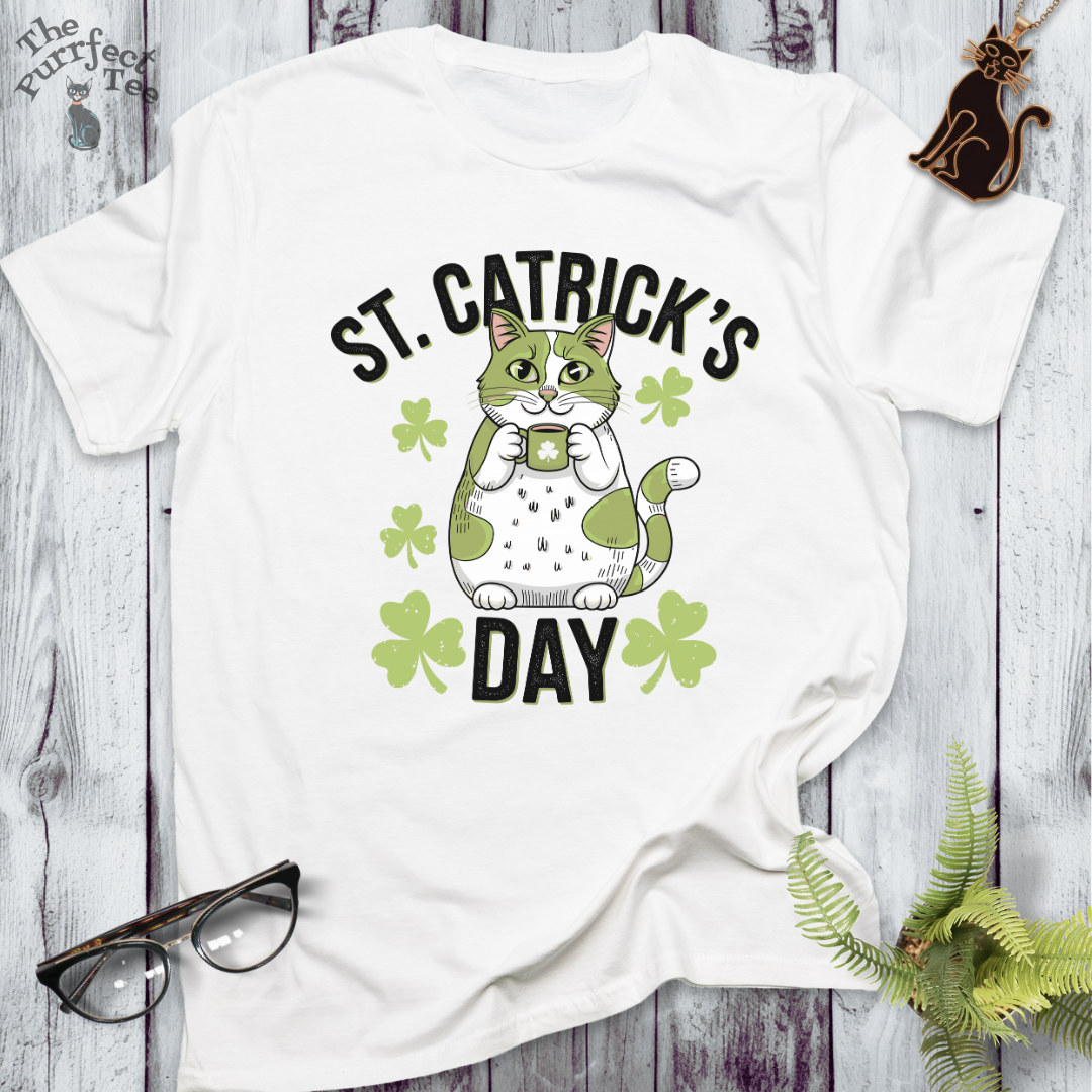 St Catrick's Day with mug cat t-shirt