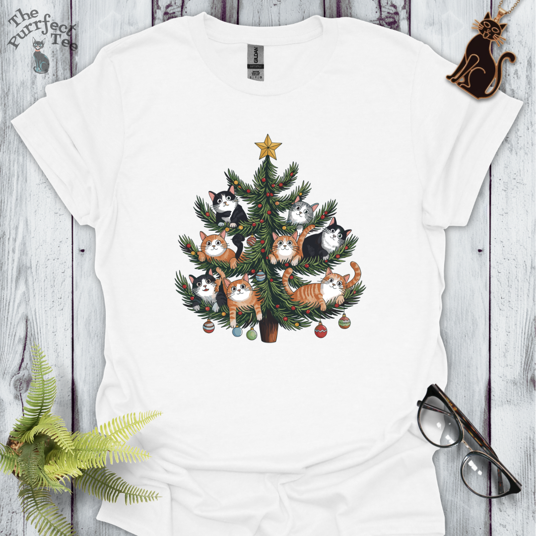 Cat Christmas tree cat t-shirt
