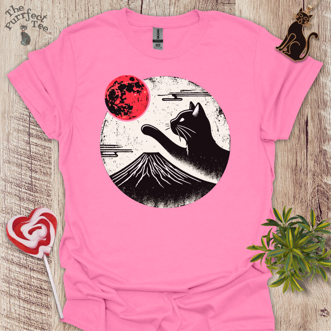 Red moon and black cat t-shirt