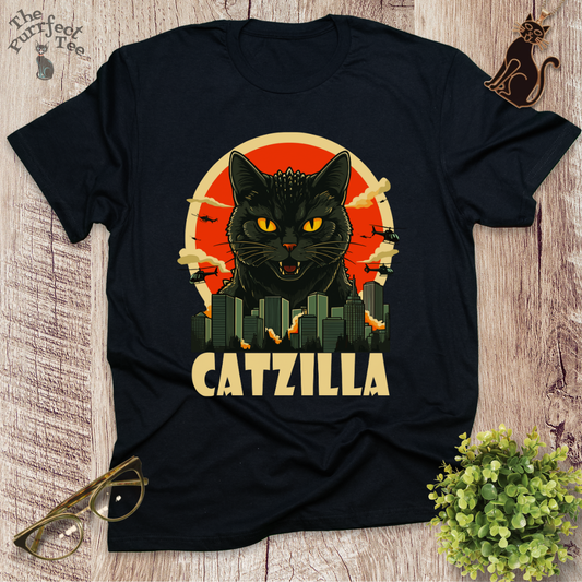 Catzilla black cat t-shirt