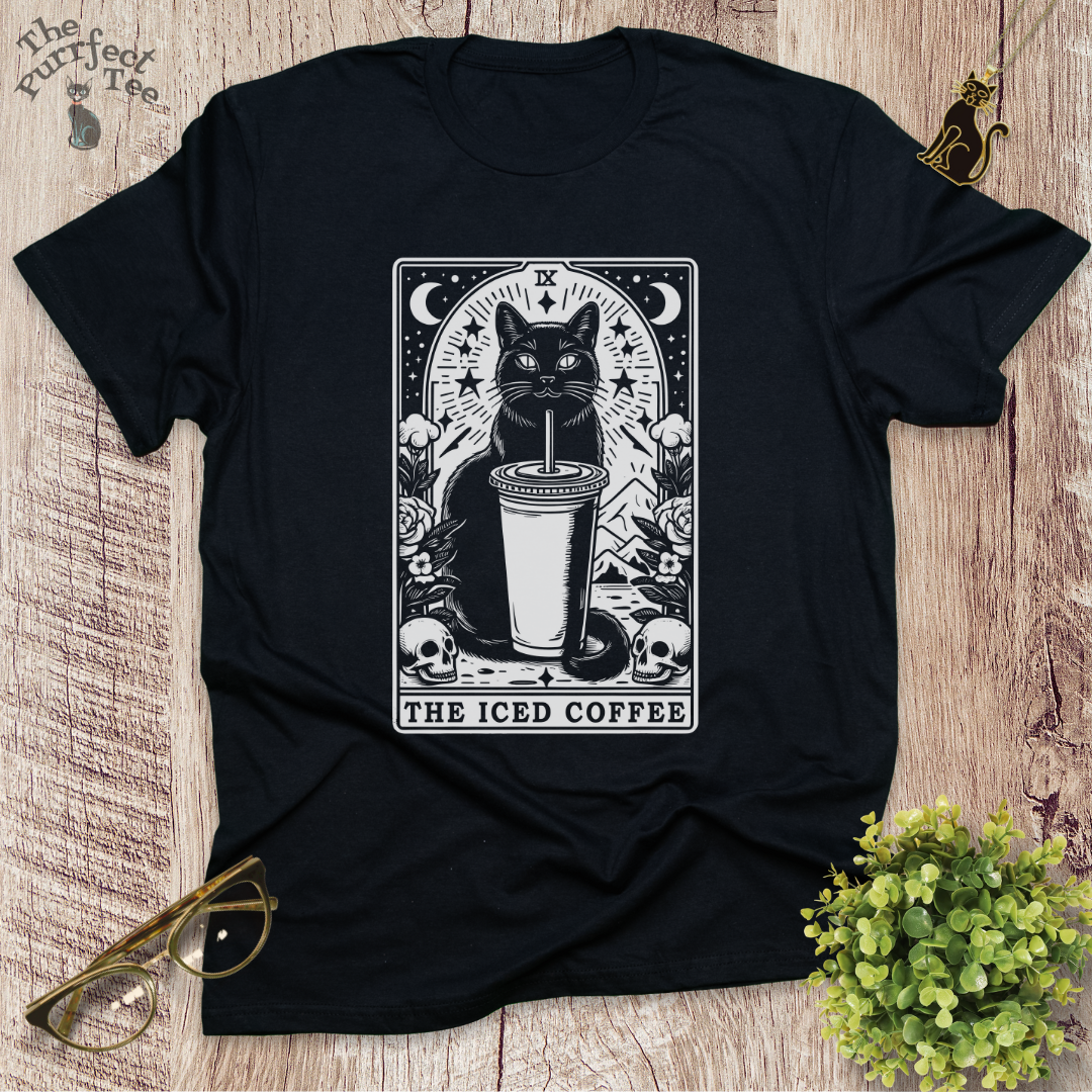 Tarot card iced coffee cat t-shirt