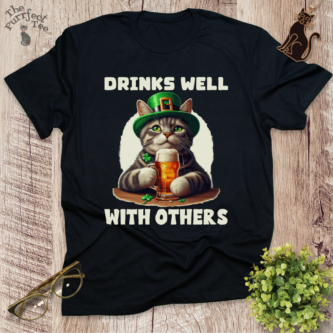 Drinks well with others cat t-shirt