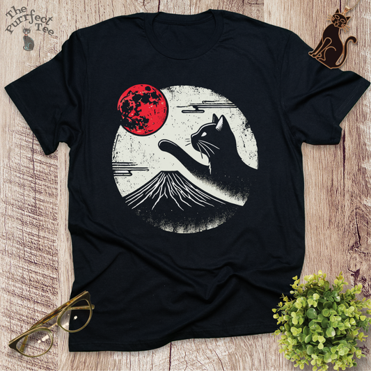 Red moon and black cat t-shirt