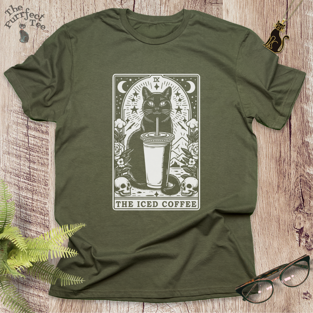 Tarot card iced coffee cat t-shirt