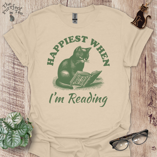 Happiest when reading cat t-shirt