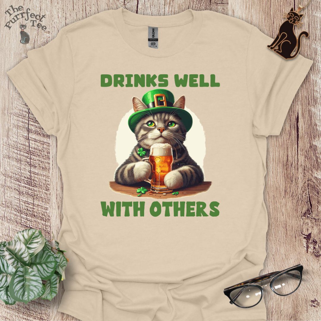 Drinks well with others cat t-shirt