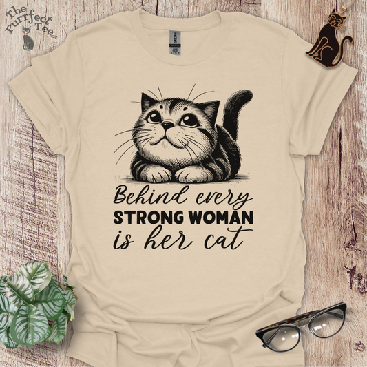 Behind every strong woman cat t-shirt