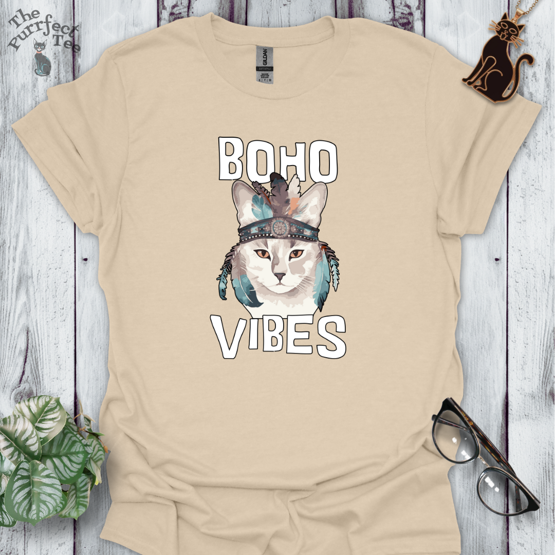 Boho vibes headband cat t-shirt