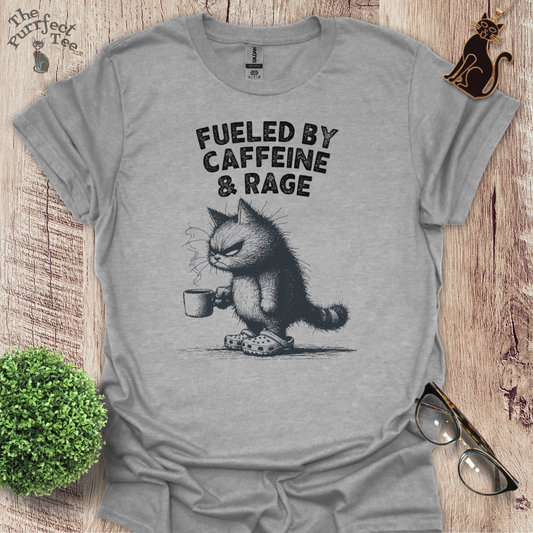 Fueled by caffeine and rage cat t-shirt