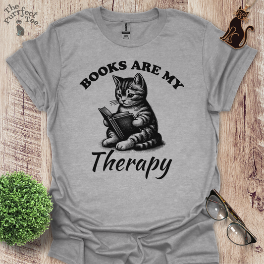 Books are my therapy cat t-shirt
