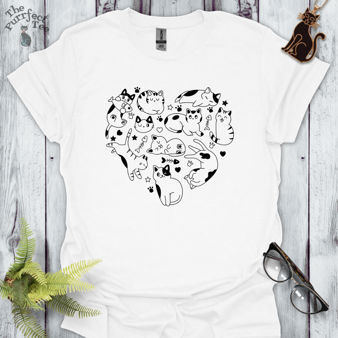 Cats making a heart white/black